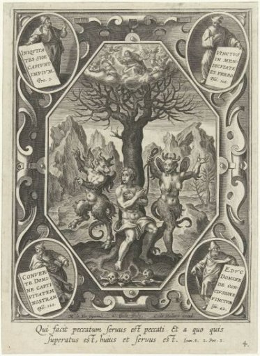 A Young Man Is Chained to a Tree by Two Devils