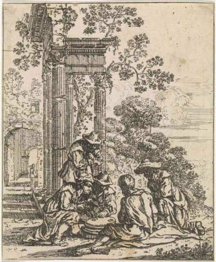 Ruin with card players