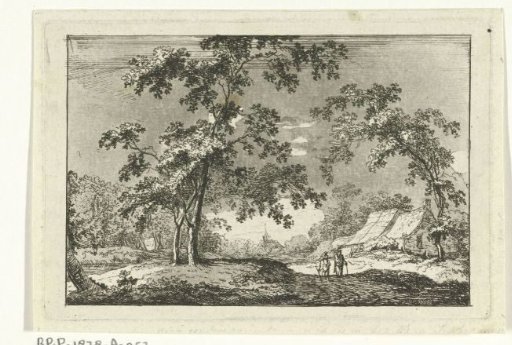 Wooded landscape with two walkers