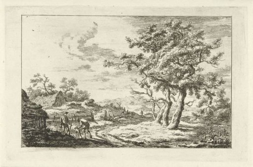 Hunters with a dog on a path