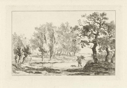 River landscape with a wood gatherer
