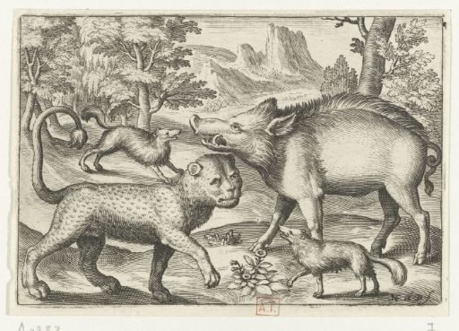 Leopard, Wild Boar, and Two Dogs