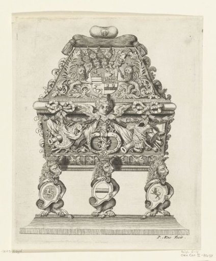 Sarcophagus of Henry Casimir II: head decorated with armorial trophies