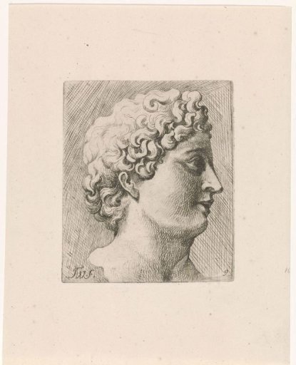 Portrait bust of a man to the right