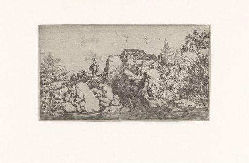 Horseman by stone bridge
