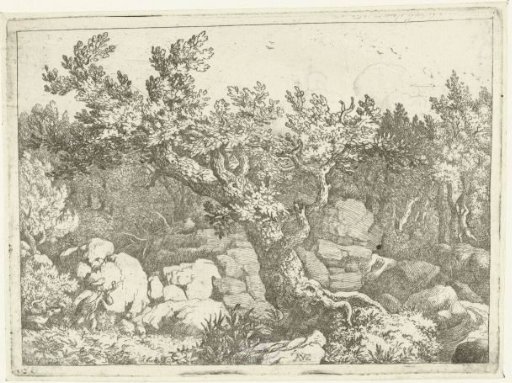 Landscape with a hunter near a large tree