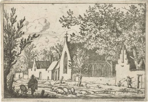 Swineherd near a church