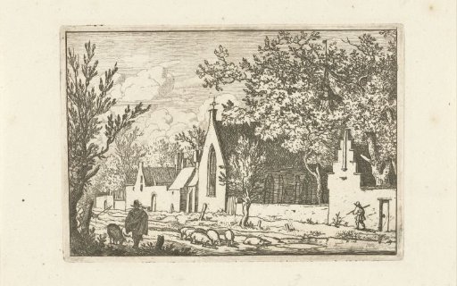 Swineherd near a church
