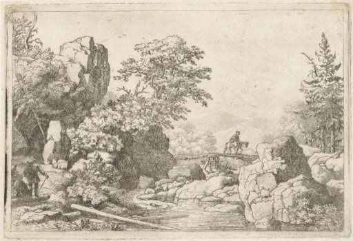 Landscape with rider on bridge