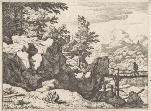 Landscape with man on bridge