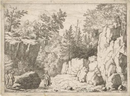 Landscape with man with pointing stick