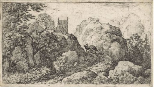 Mountain landscape with horse and cart