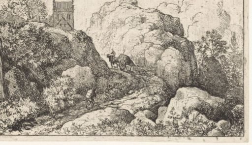 Mountain landscape with horse and cart