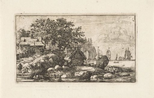 River landscape with two rowing boats