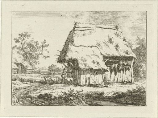 Shepherd by a sheepfold