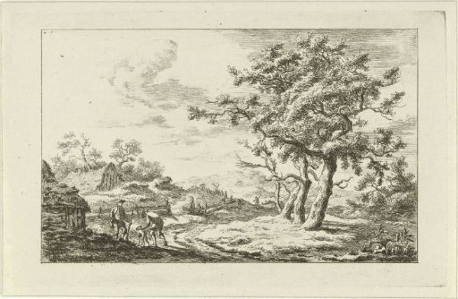 Hunters with a dog on a path