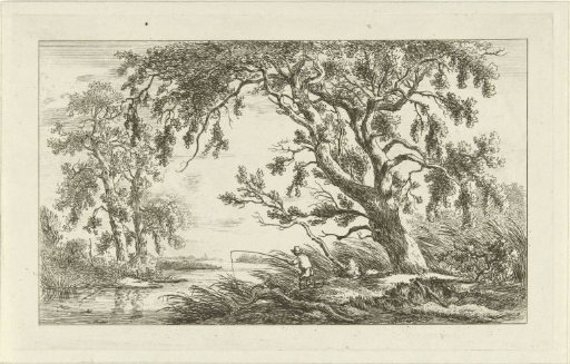 Fisherman in a river landscape