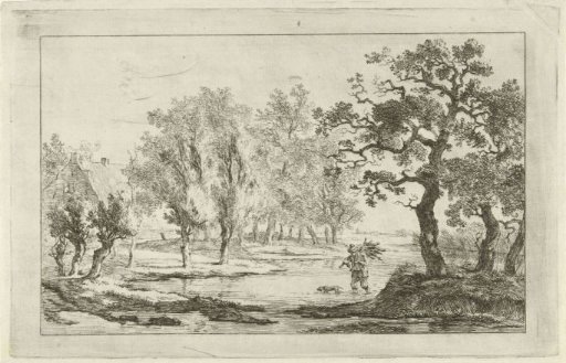 River landscape with a wood gatherer
