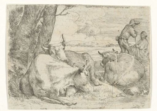 Three cows and two shepherds