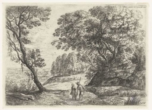 Landscape with a man and woman in conversation