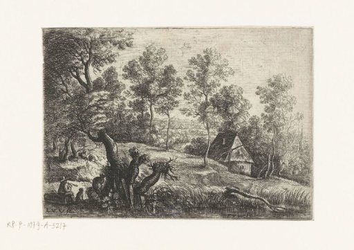 Landscape with a house and a water well