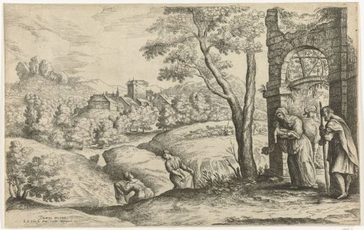 Landscape with the Holy Family and two midwives