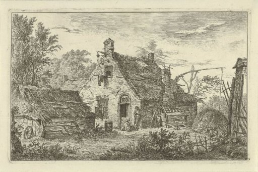 Farmhouse with a standing man and a sitting woman