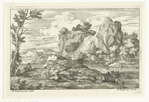 Landscape with a large rock by a river