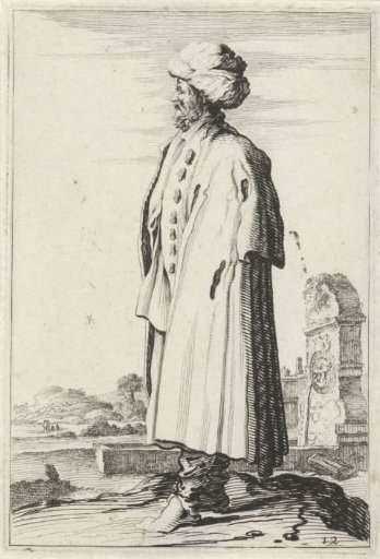 Man before a classical fountain
