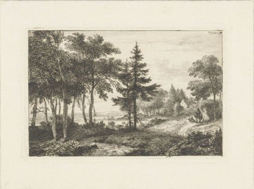 Landscape with a pine tree and a rider