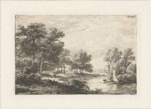 River landscape with a sailing boat
