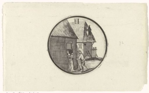 Two houses with figures at a door