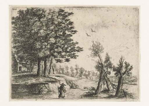 Landscape with a woman and a shepherd playing the flute