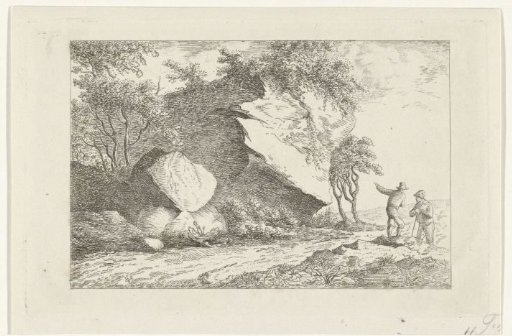 Landscape with two figures by a rock