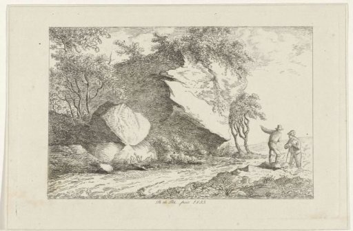 Landscape with two figures by a rock