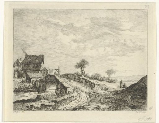 Landscape with houses by a bridge