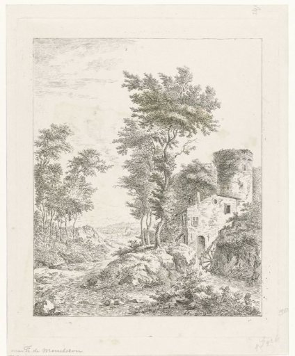 Landscape with river and waterwheel