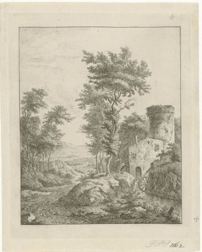 Landscape with river and waterwheel