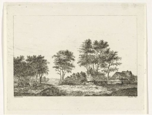 Farmhouses and tall trees