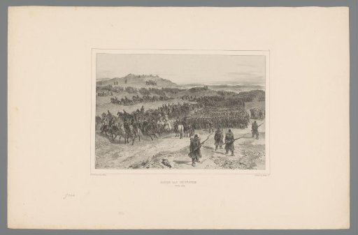 Soldiers on foot, on horseback and by cart on the way to Constantine, October 1837