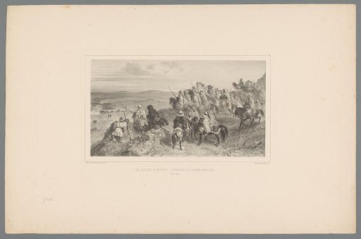 Arabs on horseback looking out at the approaching French army, October 1837