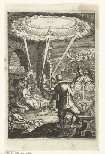 Emblem with a man meditating on the birth of Christ
