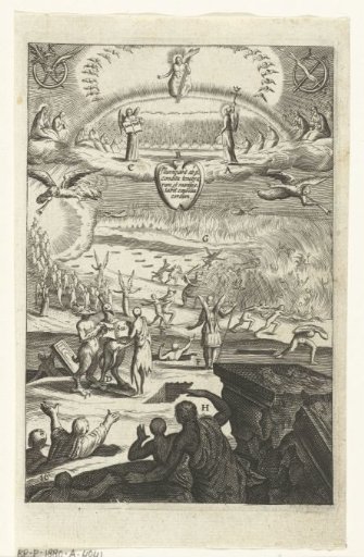 Emblem with the Last Judgment for consideration of a life of virtue or sin