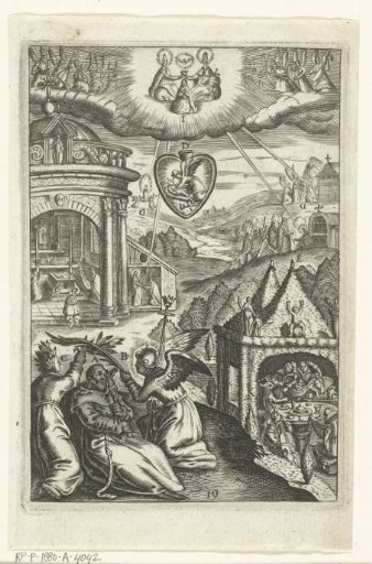 Emblem with the veneration of Saint Francis of Assisi who lived a virtuous life