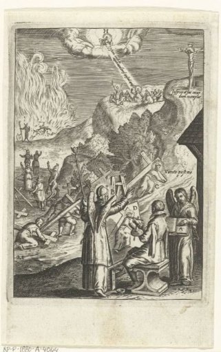 Emblem with a man painting a portrait of Christ on the Way of the Cross