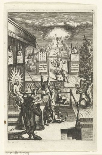 Emblem with a man judged by Christ as judge for his faults