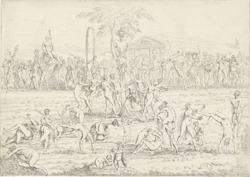Nymphs dancing around a satyr statue
