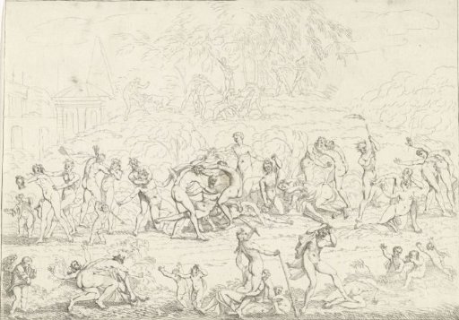 Fighting Bacchantes and nymphs