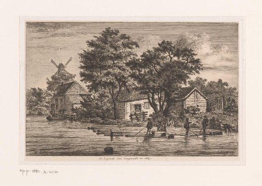View of the English Embankment in Antwerp where Logs are Being Collected, with Buildings and a Mill in the Background