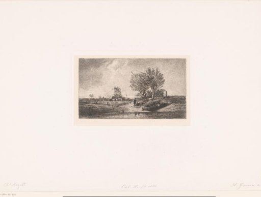Two figures in a river landscape with a mill